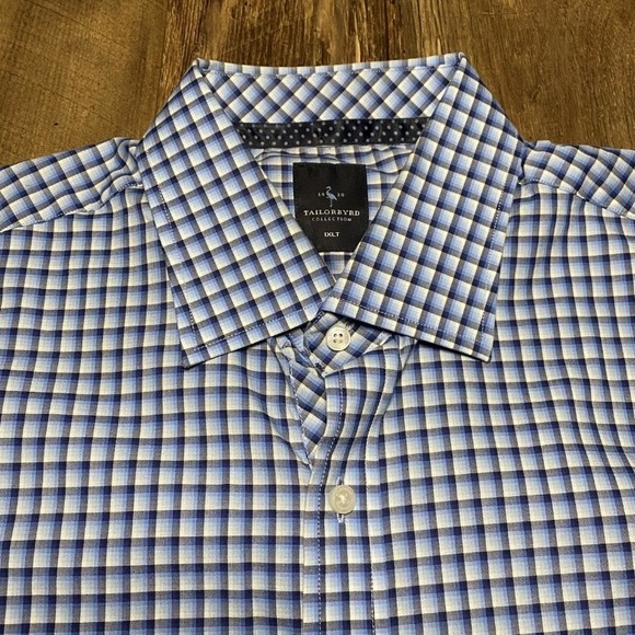 Tailorbyrd Button Up Mens XLT Blue White Geometric Plaid Office Casual Shirt - Picture 2 of 6